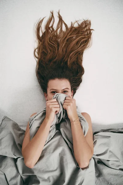 Beautiful Young Brunette Girl Morning — Stock Photo, Image