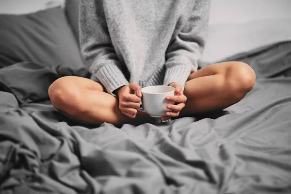 Close Girl Hands Holding Cup Coffee — Stock Photo, Image