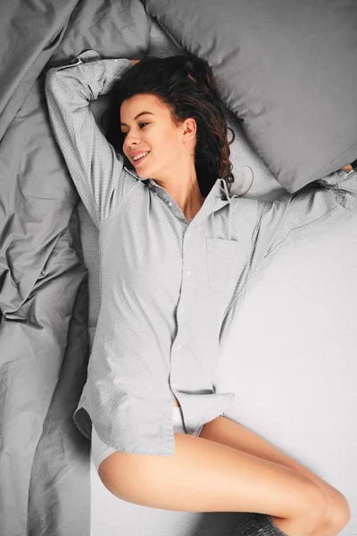 Woman Lying Bed Early Morning — Stock Photo, Image