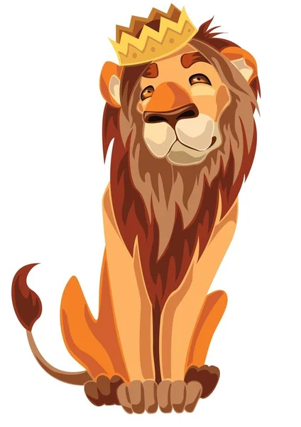 Lion assis avec une couronne sur la tête — Image vectorielle