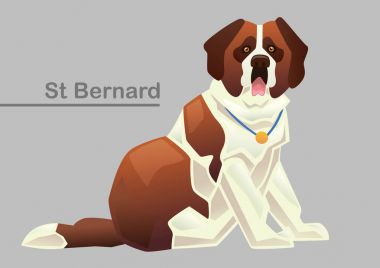 Bir madalyon ile oturan St. Bernard köpeği