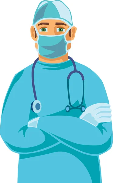 Chirurgien masqué avec stéthoscope — Image vectorielle