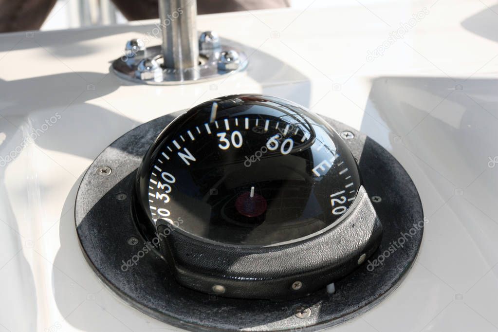 Compass on a sea fishing boat. Gyrocompass on the ship