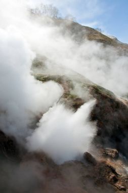 Gayzer yakın çekim. Volkanik aktivite ve termal Kamc alanında