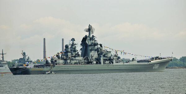 Heavy nuclear missile Cruiser "Peter the Great" anchored in Kron