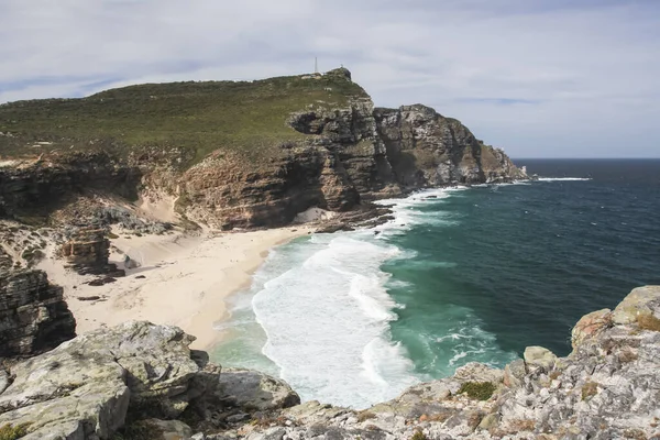 Rocce Costa Spiaggia Faro Capo Buona Speranza Onde Costiere Oceaniche — Foto Stock