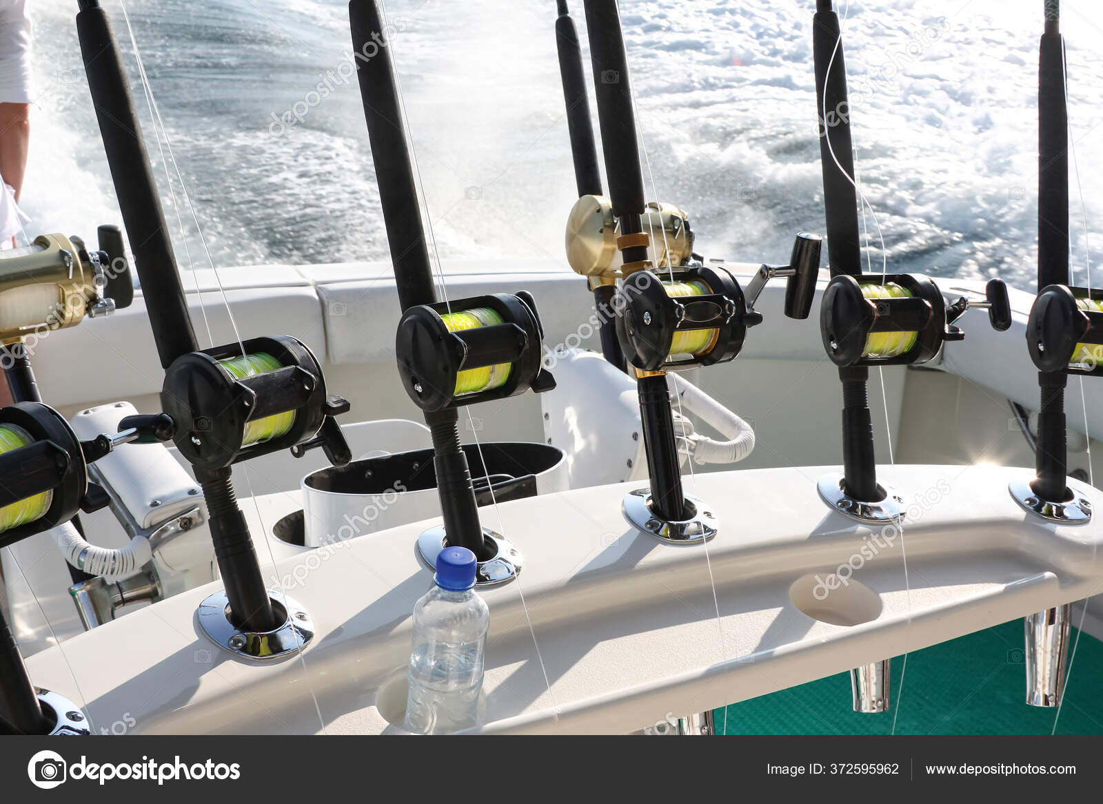 Spinning Rods Reels Installed Holders Fishing Boat Equipment Sea Trophy —  Stock Photo © okyela #372595962