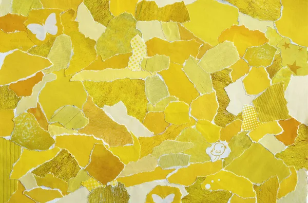 Коллаж Настроение Доска Желтыми Цветами Лист Сделан Рваной Старой Бумаги — стоковое фото