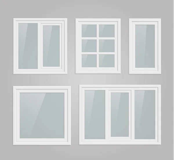 Conjunto de ventanas de plástico metálico transparente — Vector de stock