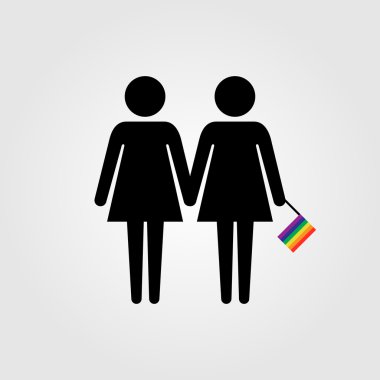 Lessbian çift Lgbt Gökkuşağı bayrağı ile simge vektör
