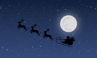 Gece gökyüzü arka plan üzerinde reindeers ile Noel Baba'nın kızağı