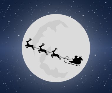 Gece gökyüzü arka plan üzerinde reindeers ile Noel Baba'nın kızağı