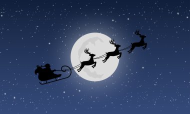 Gece gökyüzü arka plan üzerinde reindeers ile Noel Baba'nın kızağı