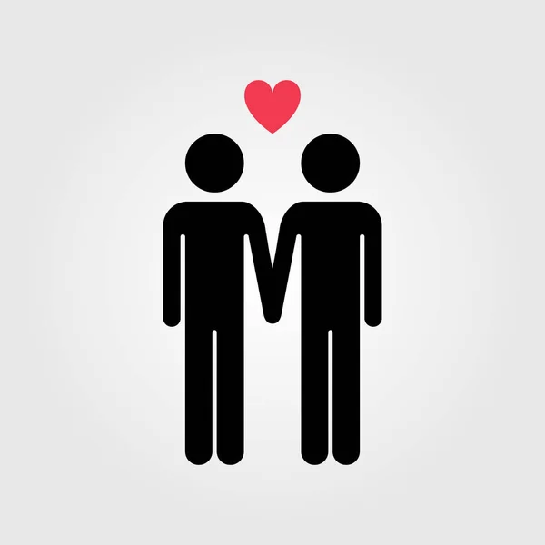Gay pár s červeným srdcem vektorové ikony, — Stockový vektor
