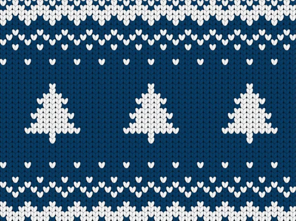 Knitted seamless dark blue Christmas pattern with Christmas trees — Stock Vector