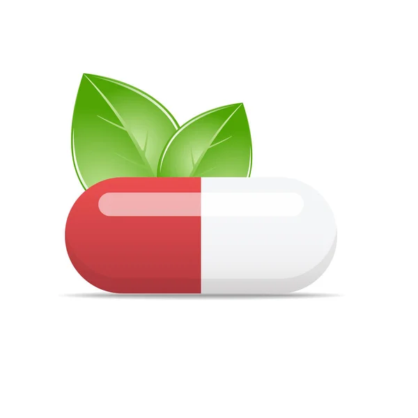 Vector illustration of pill with green leaves — Stock Vector