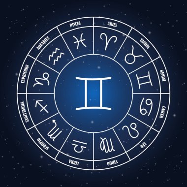 Gemini Astroloji zodyak daire içinde şarkı