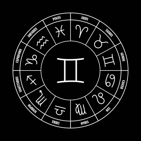 Géminis astrología cantar en círculo zodiacal — Vector de stock