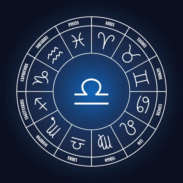 Astrologia della Bilancia cantare in cerchio zodiacale — Vettoriale Stock
