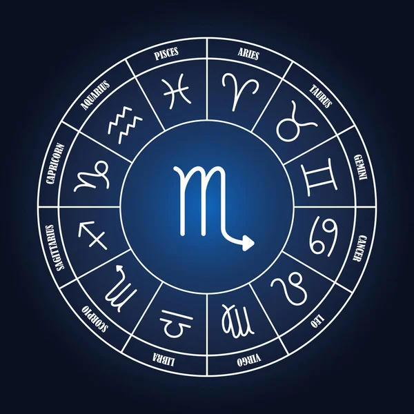 Escorpio astrología cantar en círculo zodiacal — Vector de stock