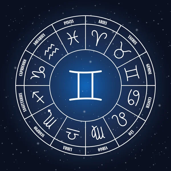 L'astrologie des Gémeaux chante en cercle zodiacal — Image vectorielle