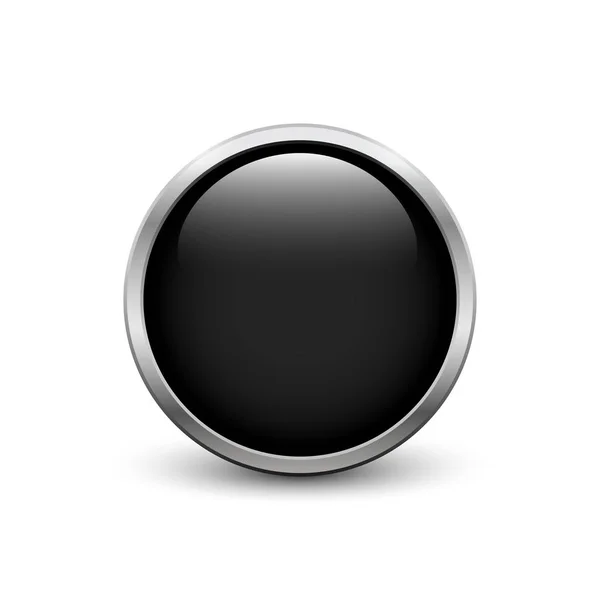 Botón negro con marco de metal — Vector de stock
