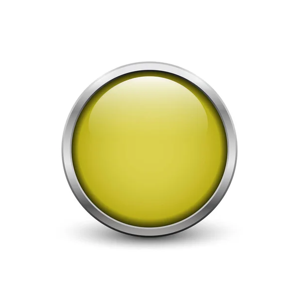 Yellow button with metal frame — Stock Vector