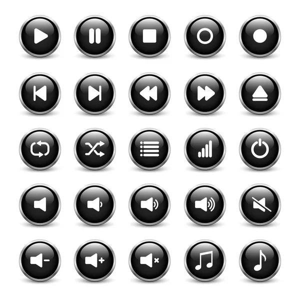 Set of black media player buttons — Stock Vector