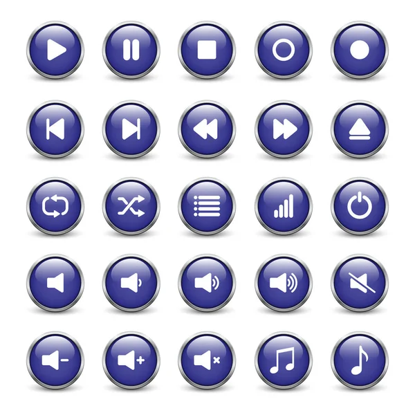 Set of blue media player buttons — Stock Vector