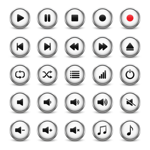 Набор кнопок белого медиа плеера
