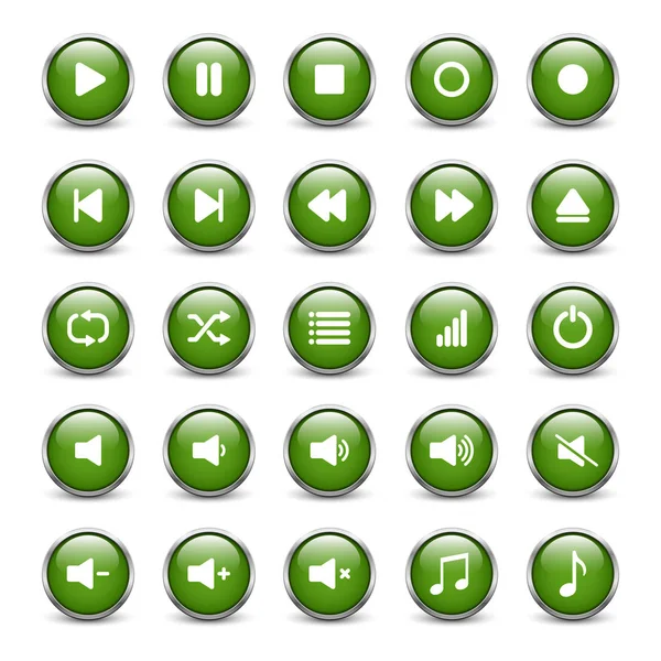 Set of green media player buttons — Stock Vector