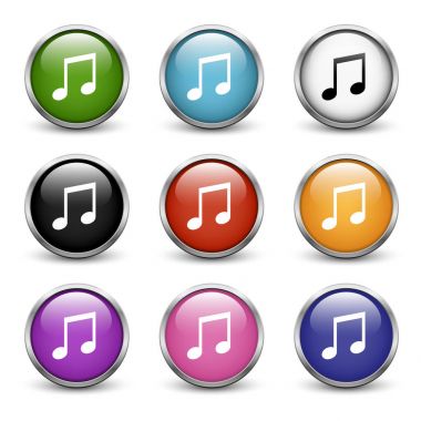 Müzik Not Icons set dokuz renkli düğmeler