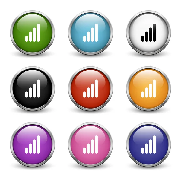 Ícones de alto volume, conjunto de nove botões coloridos — Vetor de Stock
