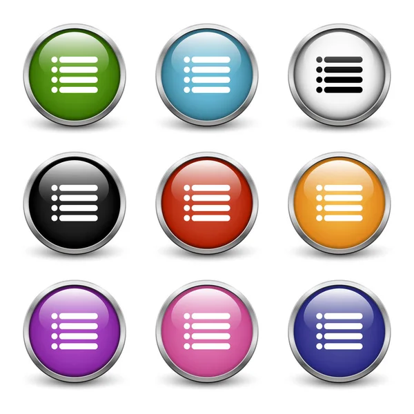 Lista de iconos, conjunto de nueve botones de colores — Archivo Imágenes Vectoriales