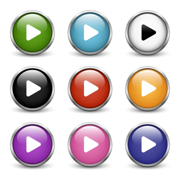 Jouez icônes, ensemble de neuf boutons colorés — Image vectorielle