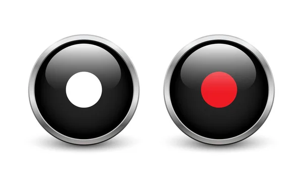 Набор из двух черных кнопок включения и выключения записи — стоковый вектор