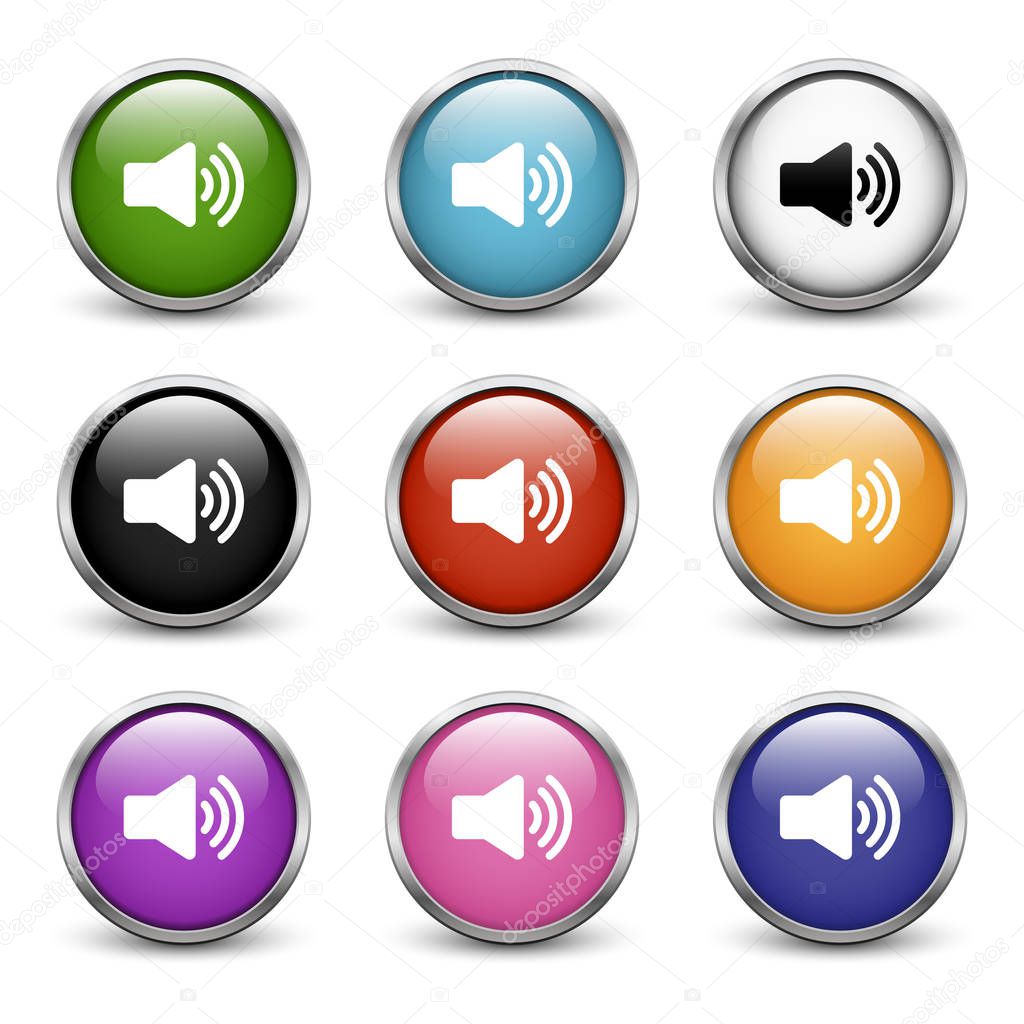  High Volume icons, set of nine colored buttons