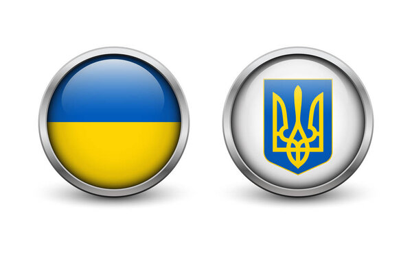 The state coat of arms and flag of Ukraine