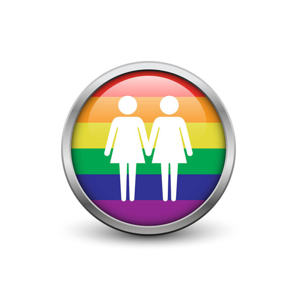 LGBT rainbow flag with lesbian couple silhouette