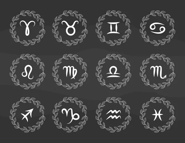 Zestaw symboli zodiaku płaski rysunek kreda — Wektor stockowy