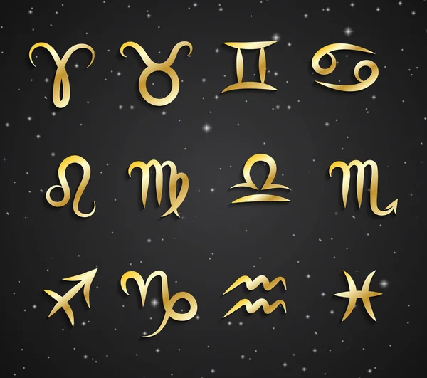 Zestaw symboli zodiaku rysunek ręka — Wektor stockowy