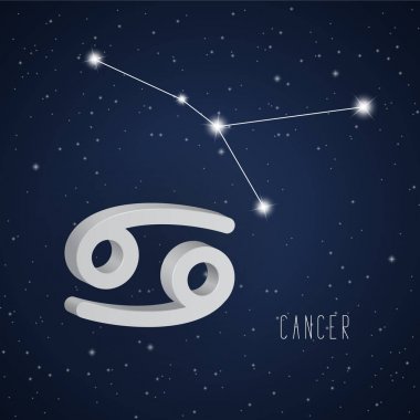 Vektör çizimi kanser 3d sembolü ve takımyıldızı