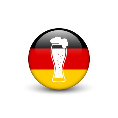 Alman bayrağı üzerinde arka plan üstünde bira cam düğme