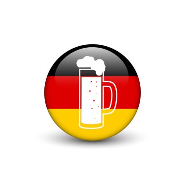 Alman bayrağı üzerinde arka plan üstünde bira cam düğme