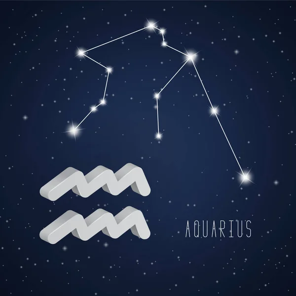 Vector illustration of Aquarius 3D symbol and constellation — Stock Vector