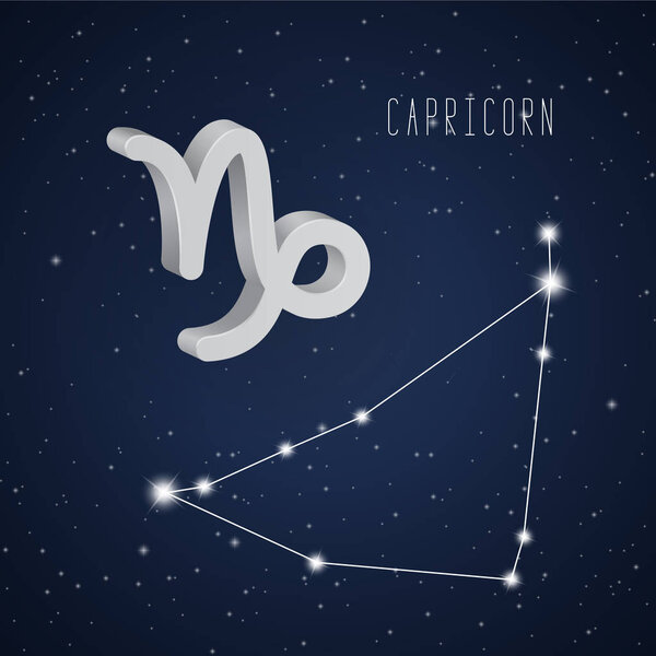 Vector illustration of Capricorn 3D symbol and constellation 