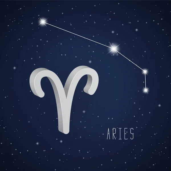 Ilustración vectorial del símbolo y constelación Aries 3D — Vector de stock