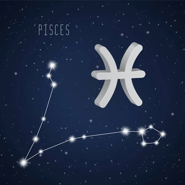 Vector illustration of Pisces 3D symbol and constellation — Stock Vector