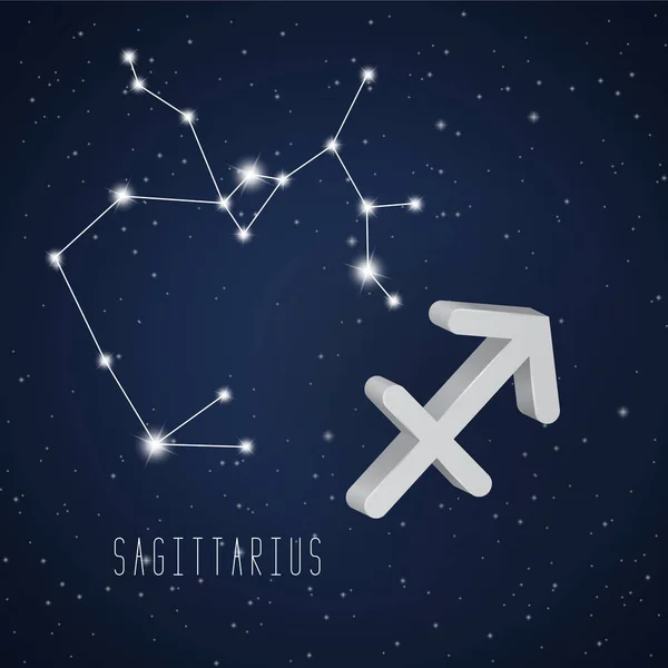 Vector illustration of Sagittarius 3D symbol and constellation — Stock Vector