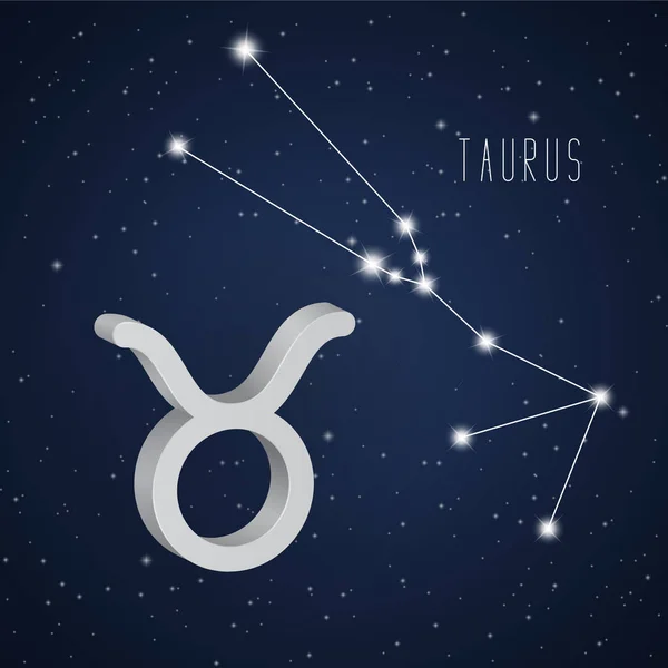 Ilustración vectorial del símbolo y constelación de Tauro 3D — Vector de stock